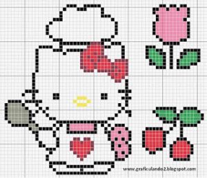 hello kitty cuisinière en perles hama grille gratuite