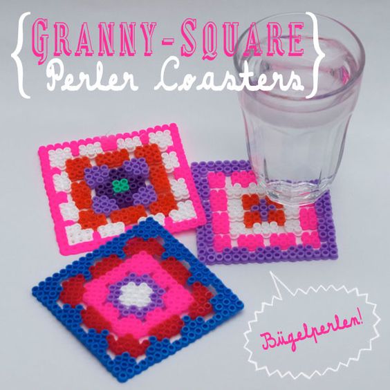 Granny square crochet hama perles repasser coaster