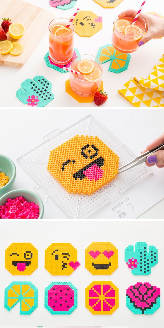 Sous verre perles hama a repasser emoticones fruits