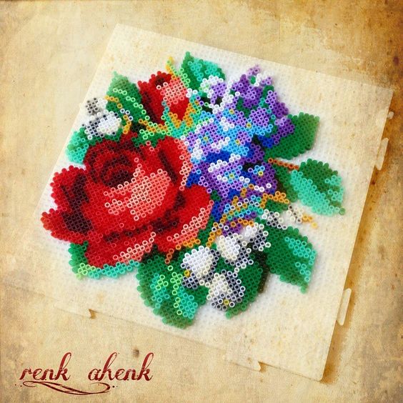 Rose perles a repasser hama fleurs
