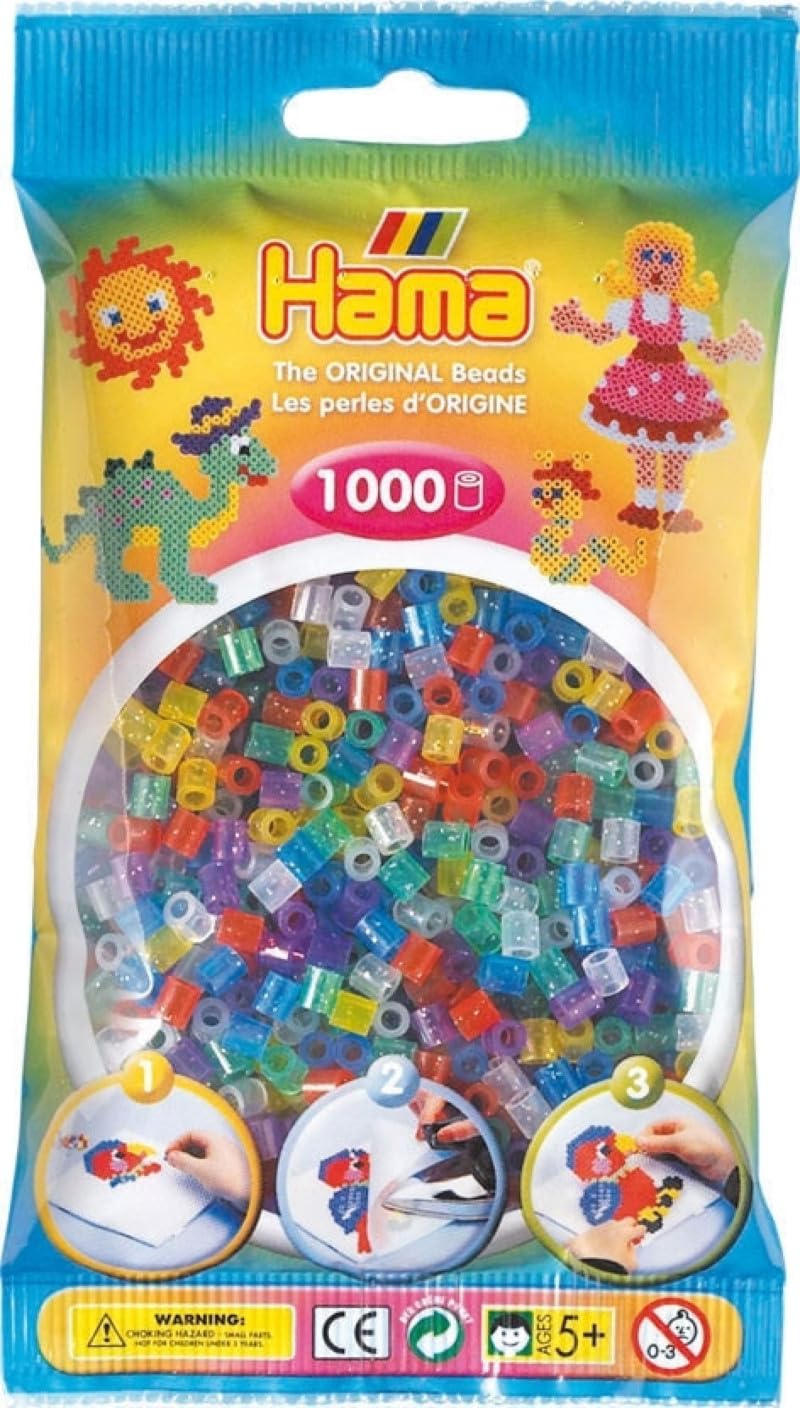 Perles à repasser Hama Midi — Sachet de 1 000 perles à paillettes, coloris assortis (réf. 207-54)