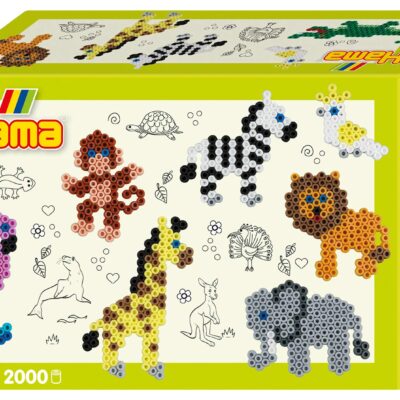 Perles à repasser Hama Midi (Ø 5 mm) — coffret animaux, 2 000 perles + 7 modèles (10.3510)