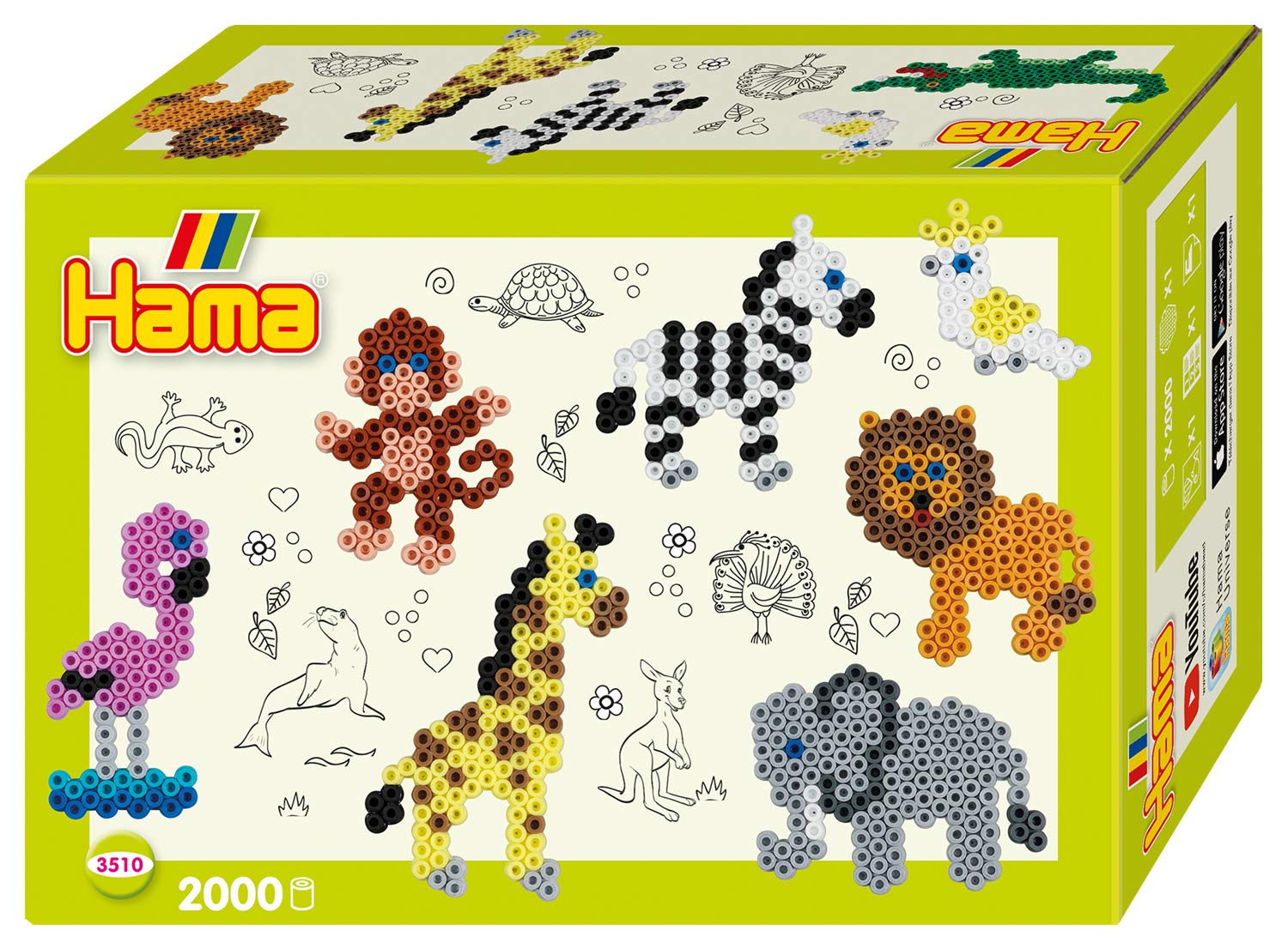 Perles à repasser Hama Midi (Ø 5 mm) — coffret animaux, 2 000 perles + 7 modèles (10.3510)