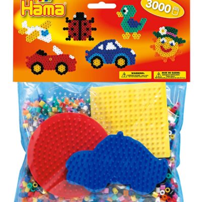 Perles à repasser Hama Midi — 3000 perles + 4 plaques (rond, hexagone, carré, voiture) (réf. 4413)