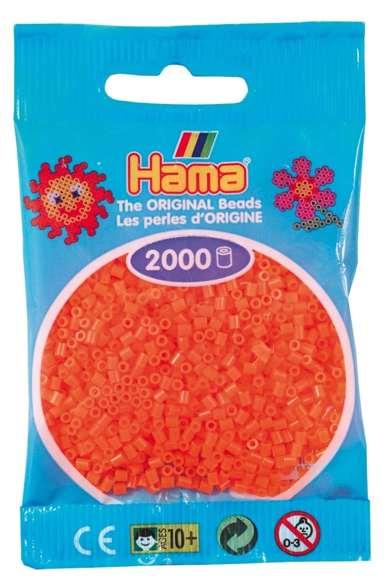 Perles à repasser Hama Mini (Ø 2,5 mm) — Sachet de 2 000 perles orange fluo (501-40)