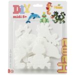 Plaques Hama Midi — Lot de 4 : dauphin, dragon, hippocampe, grenouille (réf. 4584)