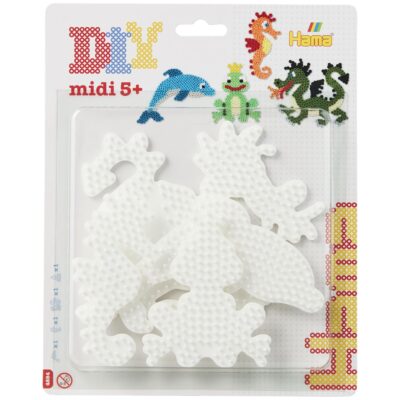 Plaques Hama Midi — Lot de 4 : dauphin, dragon, hippocampe, grenouille (réf. 4584)