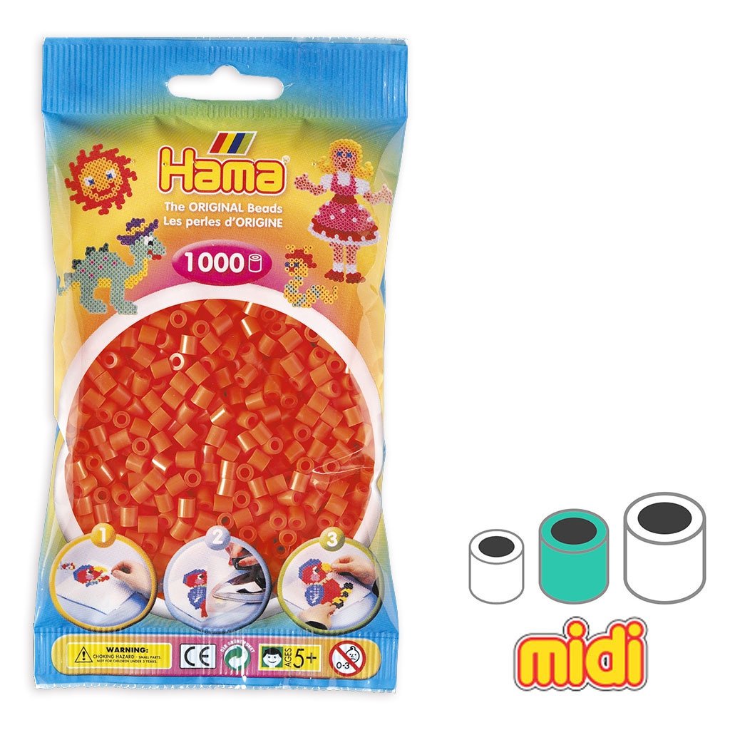 Perles à repasser Hama Midi (Ø 5 mm) — Sachet de 1 000 perles Orange (n°04)