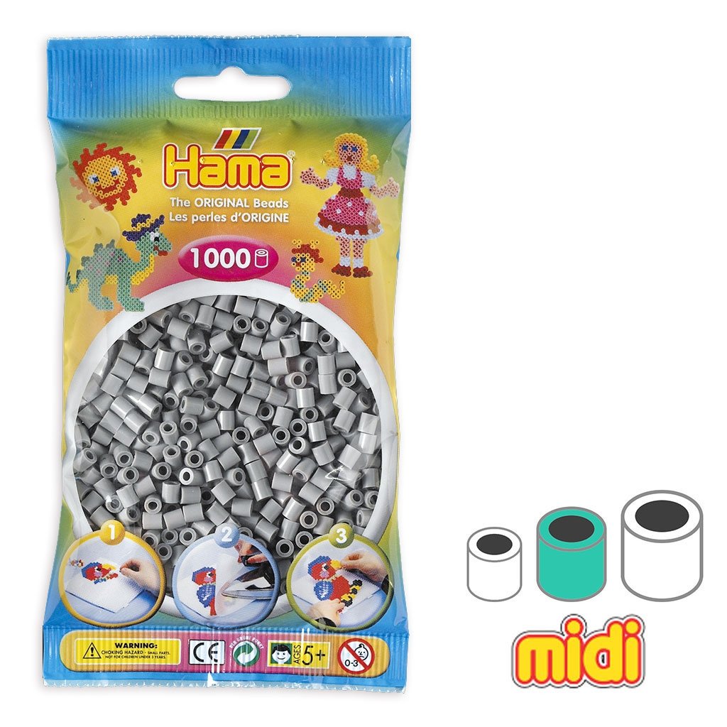 Perles à repasser Hama Midi (Ø 5 mm) — Sachet de 1 000 perles Gris (n°17)