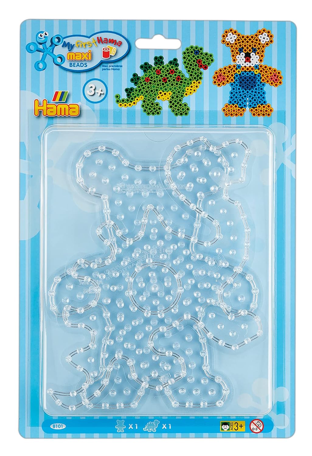 Perles à repasser Hama Maxi — Blister 2 plaques ourson et dinosaure