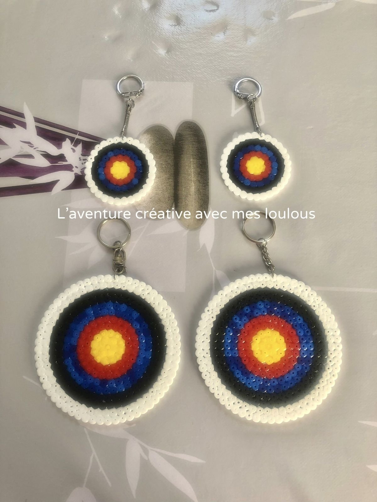 Porte-cles cible de tir a l'arc en perles a repasser Hama