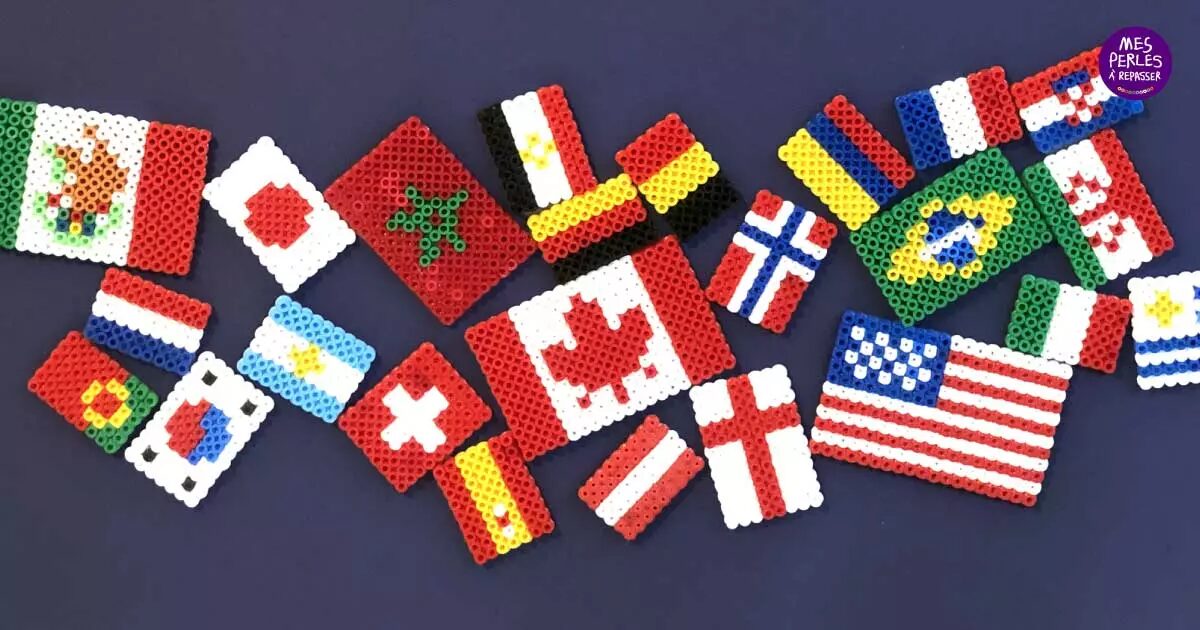 Petits drapeaux des nations qualifiées en perles à repasser