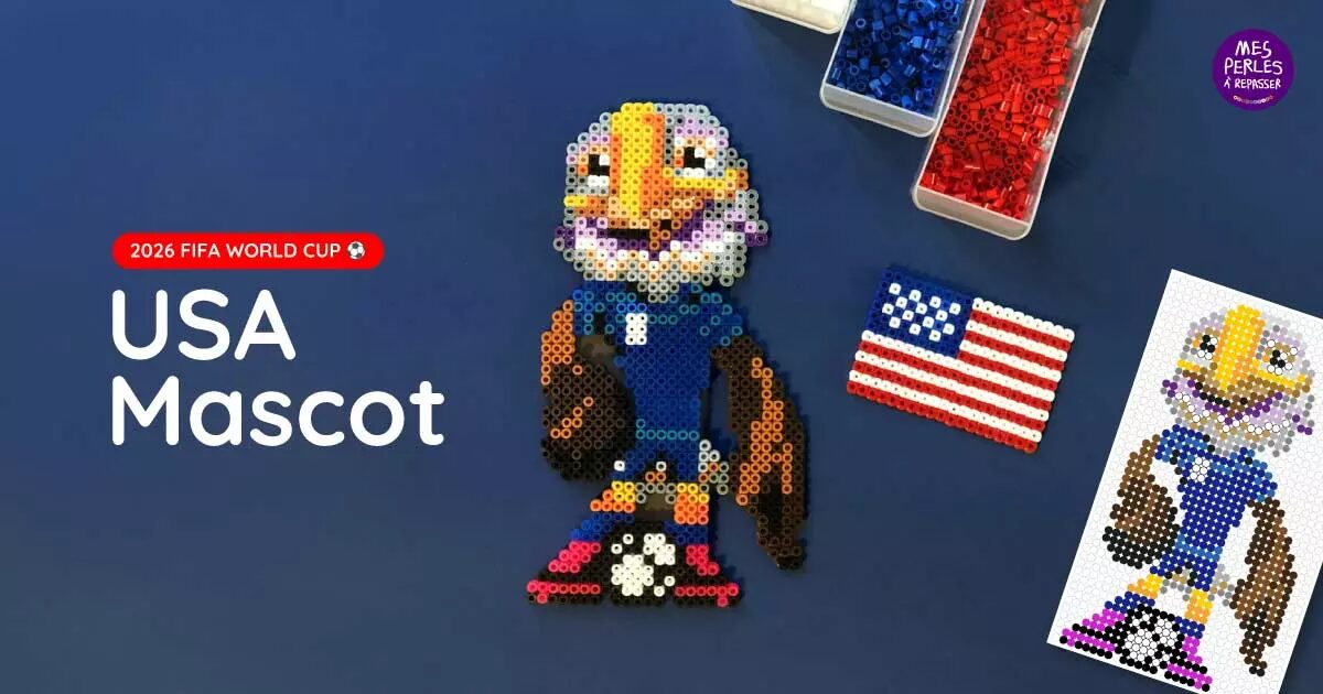 Clutch l'aigle, mascotte USA de la Coupe du Monde 2026, en perles à repasser