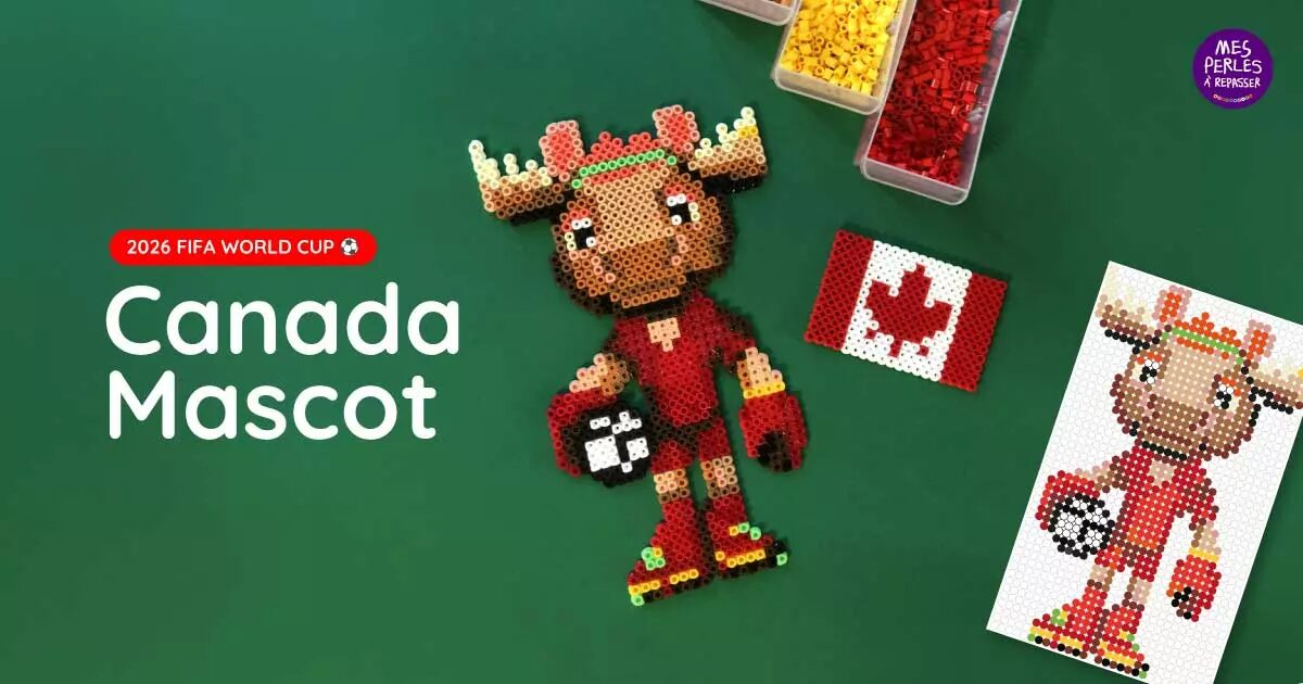 Maple l'orignal, mascotte Canada de la Coupe du Monde 2026, en perles Hama