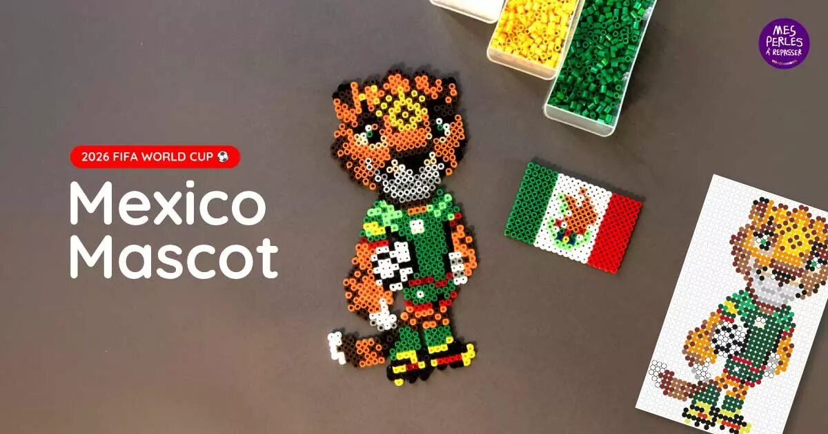 Zayu le jaguar, mascotte Mexique de la Coupe du Monde 2026, en perles à repasser