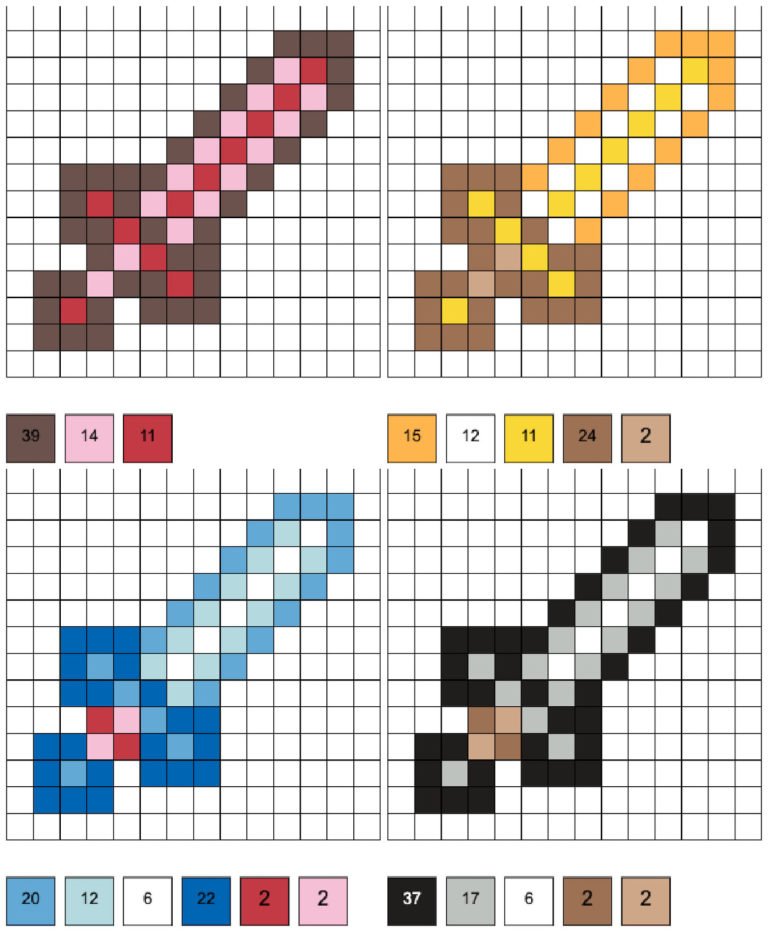 Epees Minecraft bois or diamant et pierre en perles a repasser