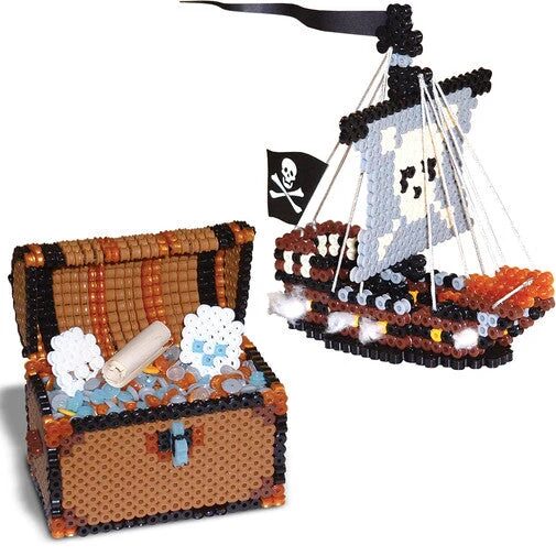 Bateau pirate 3D et coffre au trésor en perles à repasser