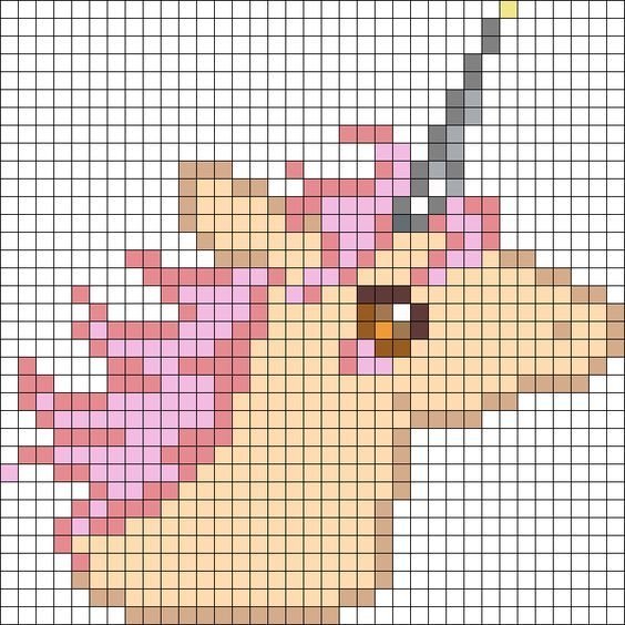 Grille modèle licorne pastel à suivre pour perles à repasser