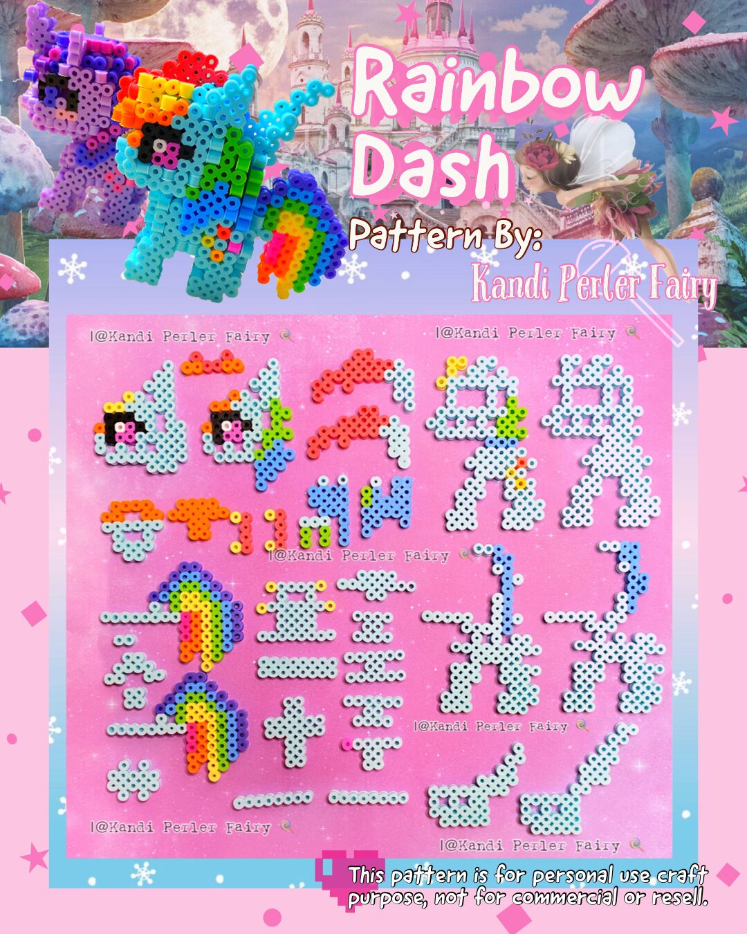 3D Rainbow Dash in fuse beads