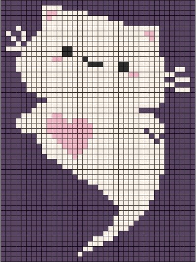 Modèle de chat kawaii avec un cœur en perles à repasser