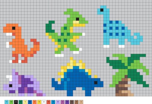 Une bande de dinosaures colores en perles a repasser