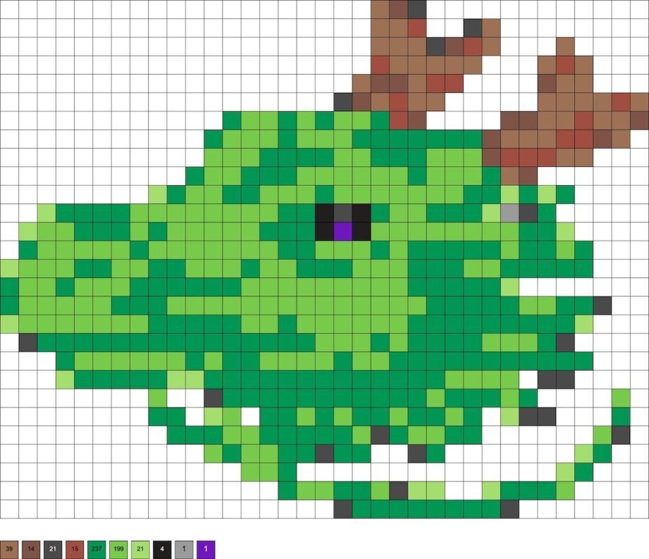 Tete de dragon verte en perles a repasser
