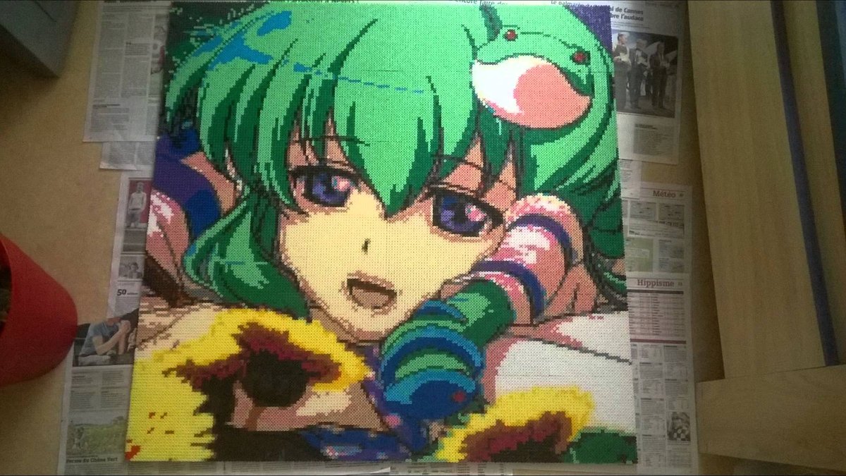 Grande heroine manga aux cheveux verts en perles a repasser