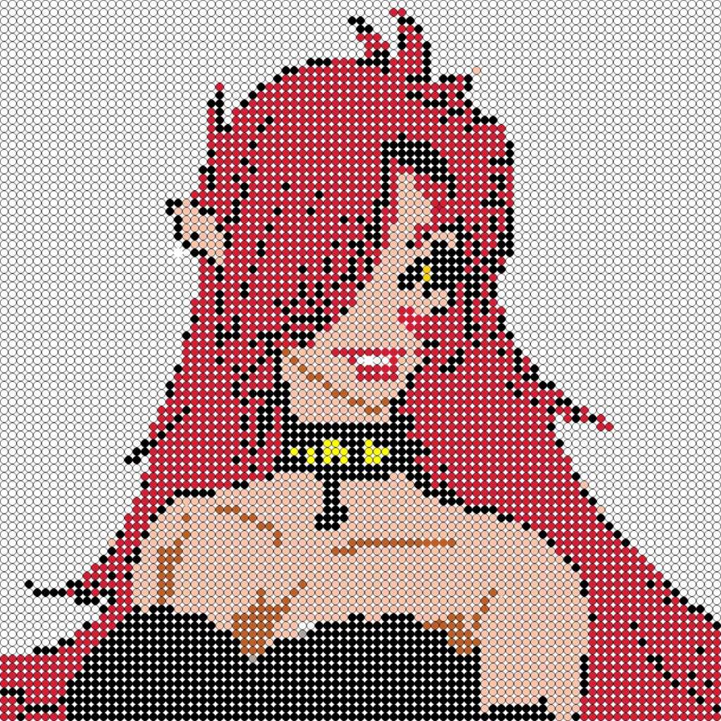 Grille de personnage manga aux cheveux rouges a suivre en perles