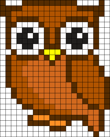 Modèle de hibou brun à ventre blanc en perles à repasser, grille pixel