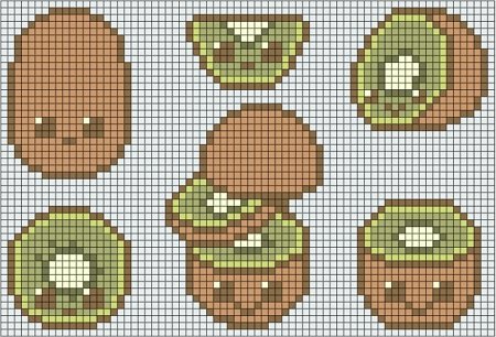 Modèles de kiwis kawaii en perles à repasser