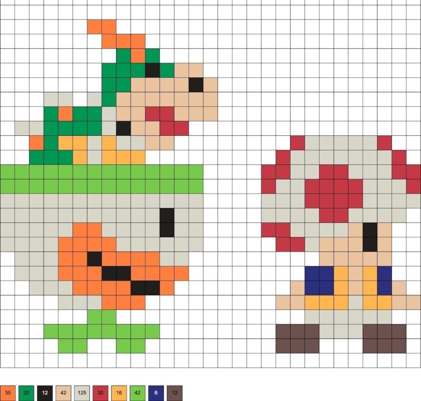Bowser Jr et Toad en perles a repasser