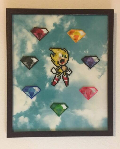 Super Sonic et les emeraudes du chaos encadres en perles