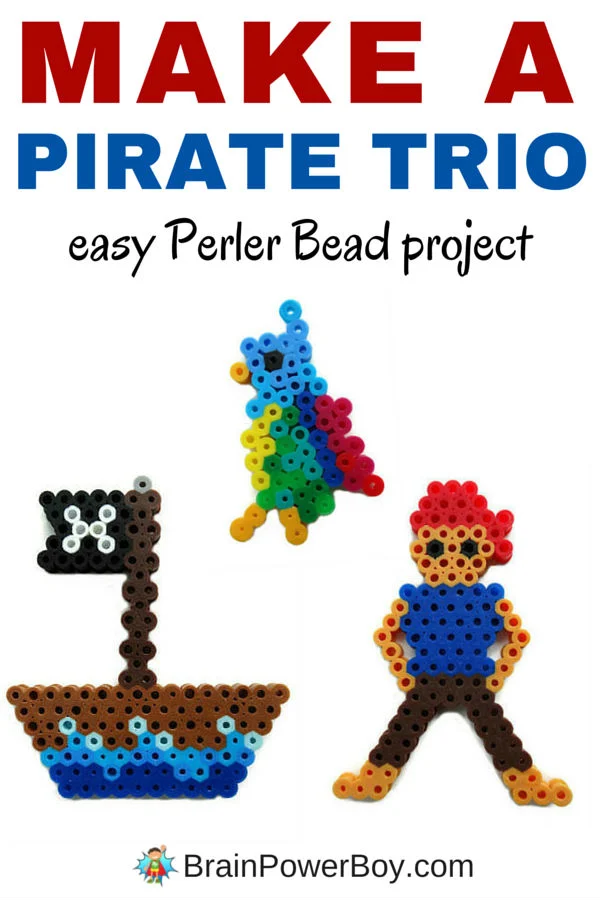 Trio pirate en perles à repasser : perroquet, crâne et bateau