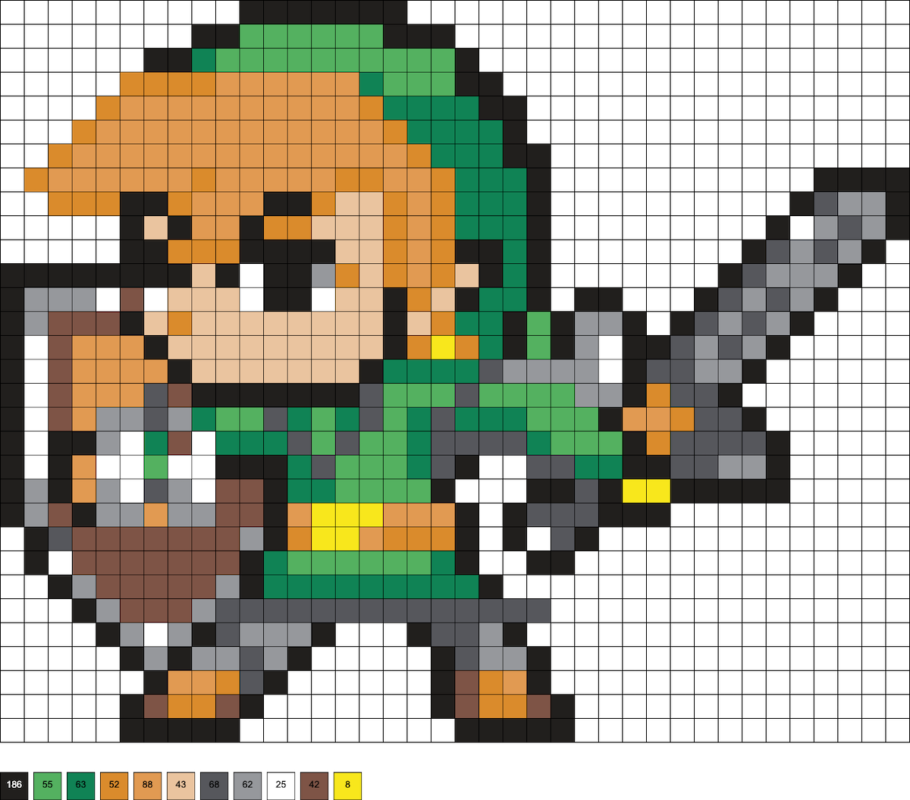 Link avec epee et bouclier en perles a repasser