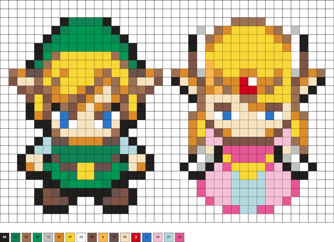 Link et la princesse Zelda en perles a repasser