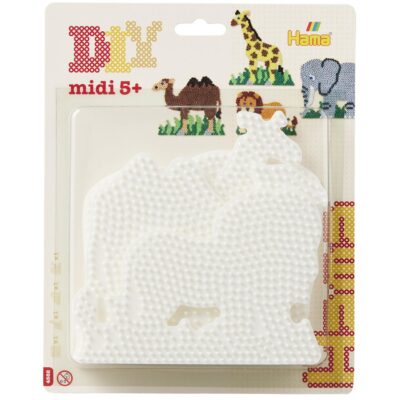 Perles à repasser Hama Midi — 4 plaques assemblables animaux sauvages : lion, chameau, girafe, éléphant (4582)
