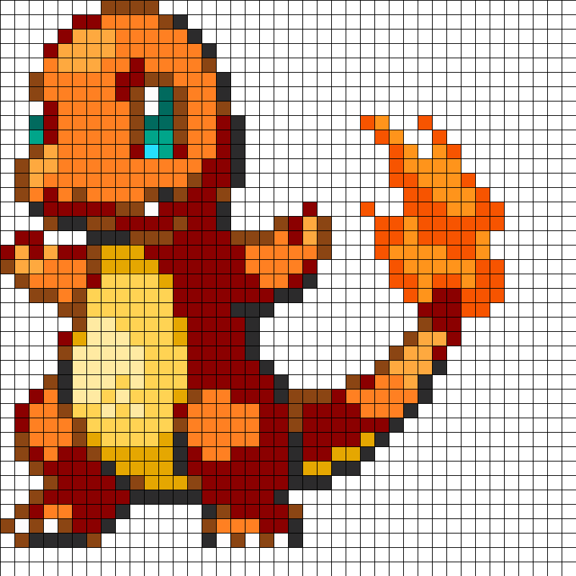 pokemon-starter-feu-salameche-perles-hama-repasser-modele-gratuit